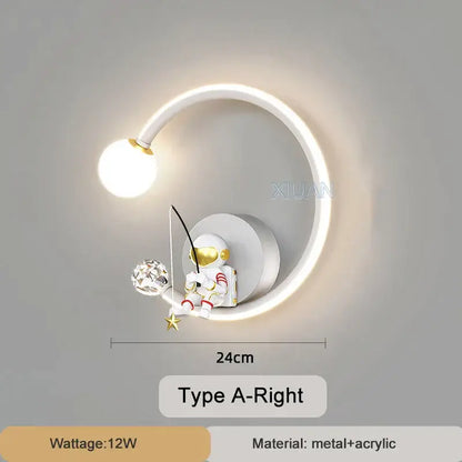 White crescent astronaut wall lamp bedroom starlight decor