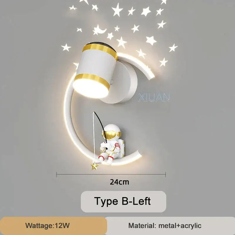 White crescent astronaut wall lamp bedroom starlight decor