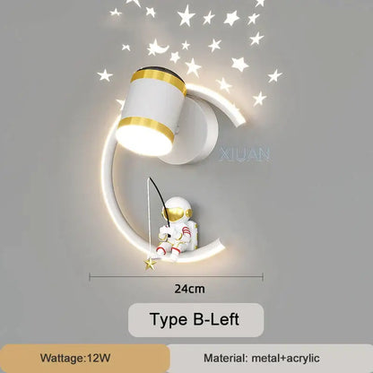 White crescent astronaut wall lamp bedroom starlight decor