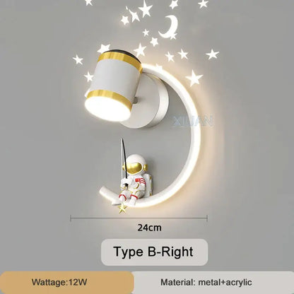 White crescent astronaut wall lamp bedroom starlight decor