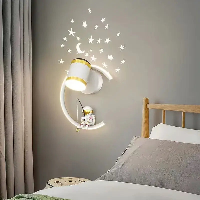 White crescent astronaut wall lamp bedroom starlight decor