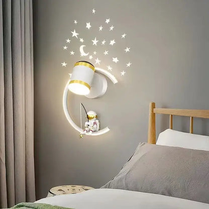 White crescent astronaut wall lamp bedroom starlight decor