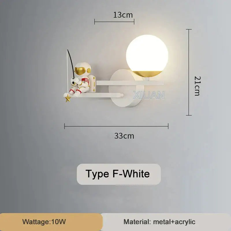 White crescent astronaut wall lamp bedroom starlight decor