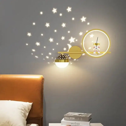 White crescent astronaut wall lamp bedroom starlight decor