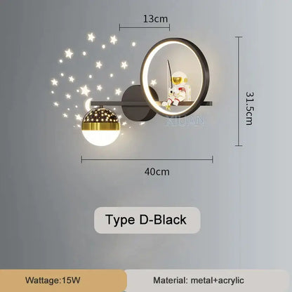 White crescent astronaut wall lamp bedroom starlight decor