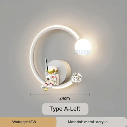 White crescent astronaut wall lamp bedroom starlight decor