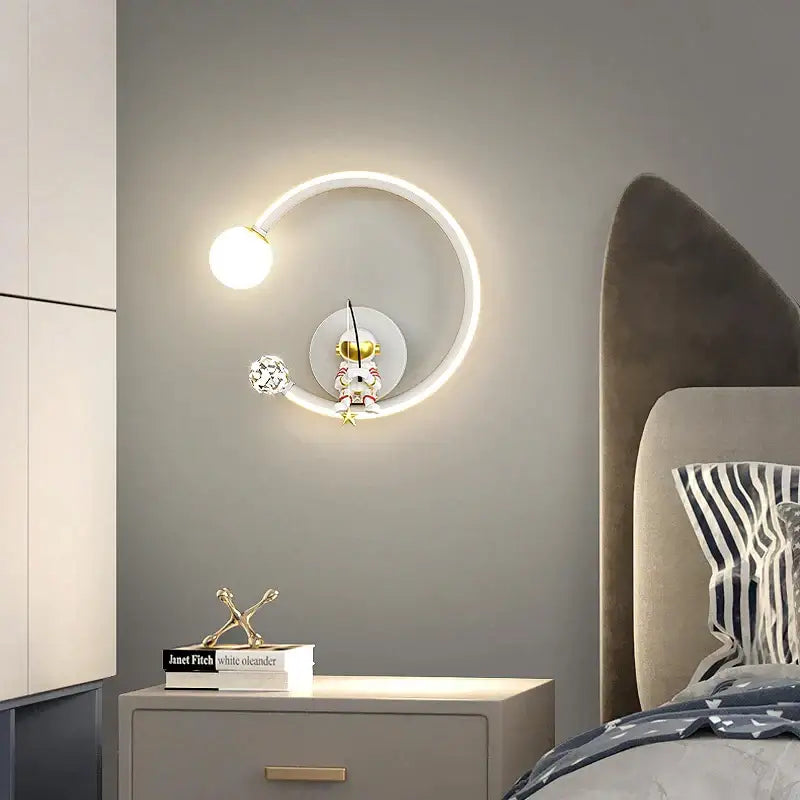 White crescent astronaut wall lamp bedroom starlight decor