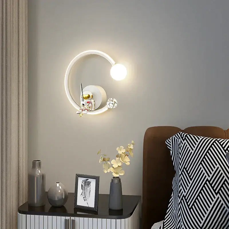 White crescent astronaut wall lamp bedroom starlight decor
