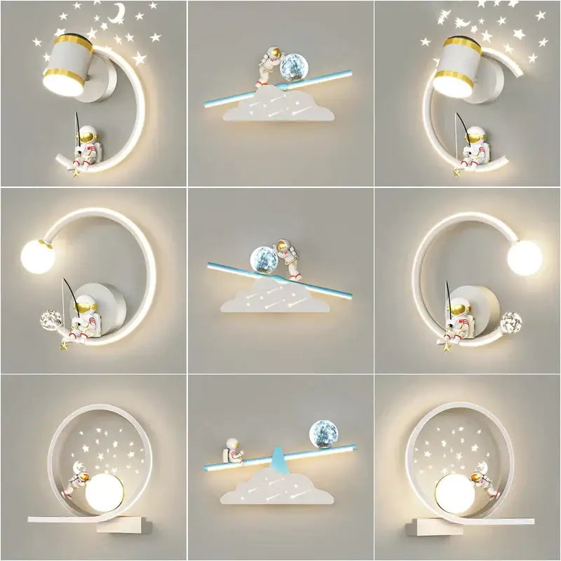 White crescent astronaut wall lamp bedroom starlight decor