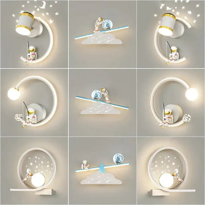 White crescent astronaut wall lamp bedroom starlight decor