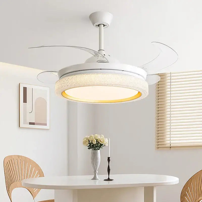 White crystal invisible chandelier led ceiling fan living room