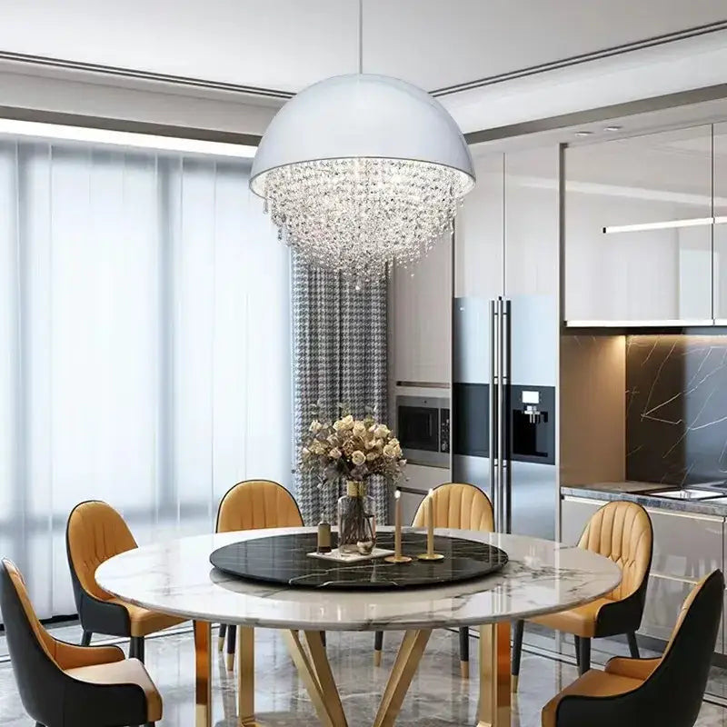 White crystal tassel iron chandelier living room luxury led lamp