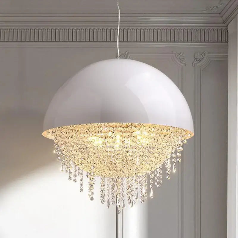 White crystal tassel iron chandelier living room luxury led lamp
