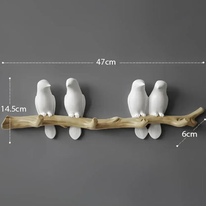 White bird resin hanger kitchen hook on wood branch