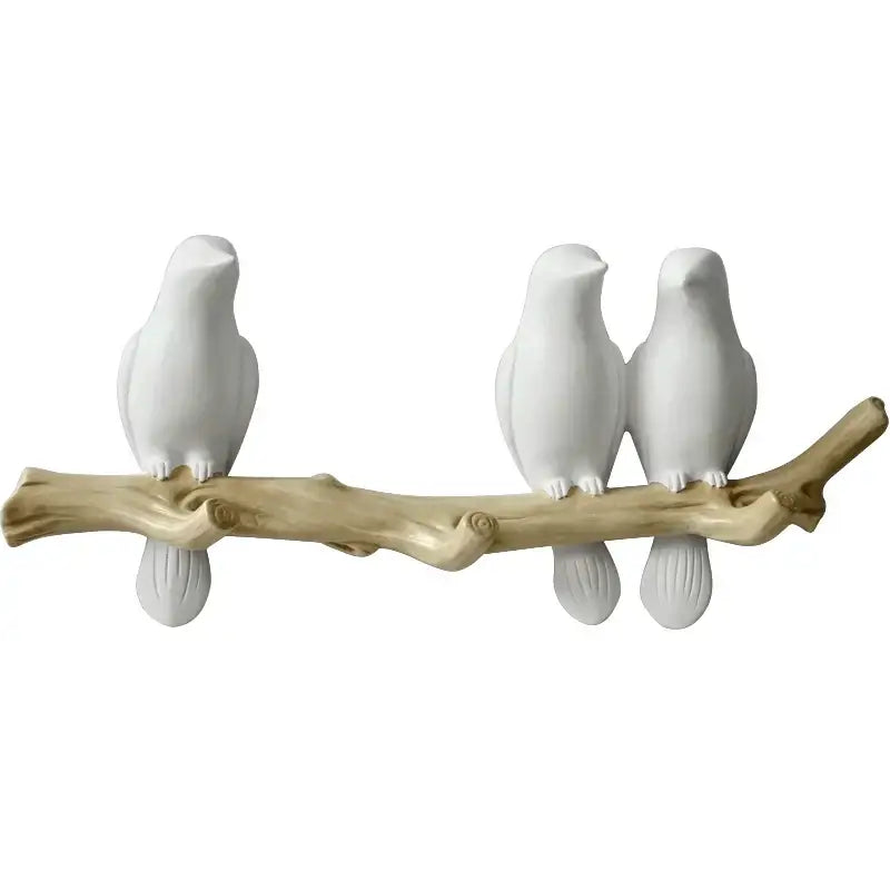 White bird resin hanger kitchen hook on wood branch