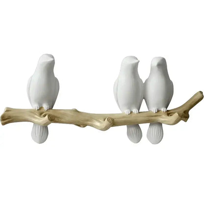 White bird resin hanger kitchen hook on wood branch