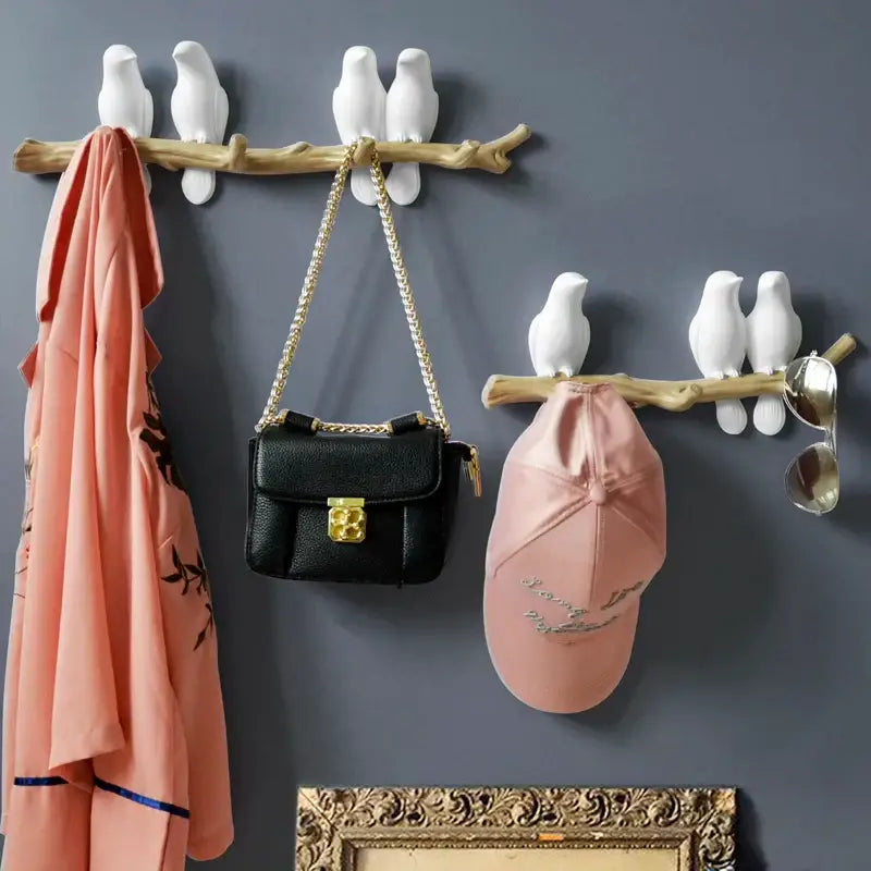 White bird resin hanger kitchen hook on wood branch