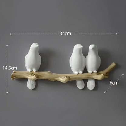White bird resin hanger kitchen hook on wood branch