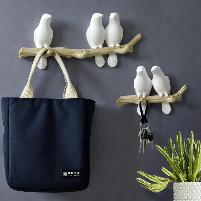 White bird resin hanger kitchen hook on wood branch