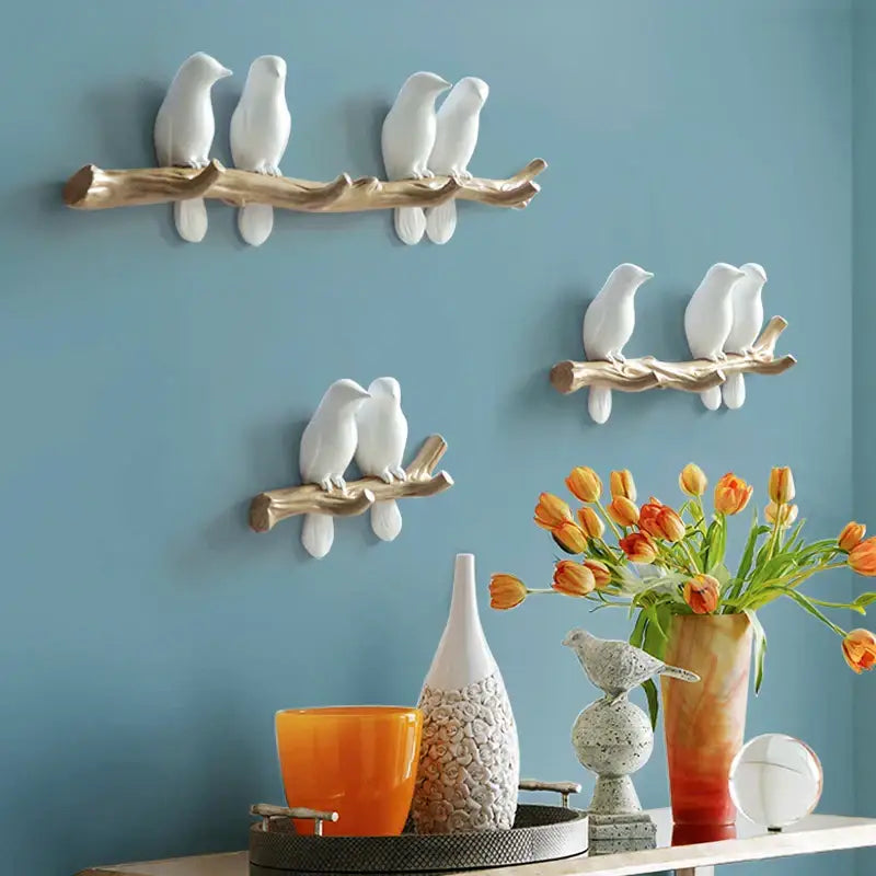 White bird resin hanger kitchen hook on wood branch