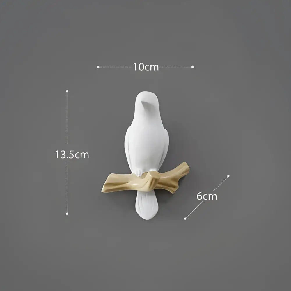 White bird resin hanger kitchen hook on wood branch