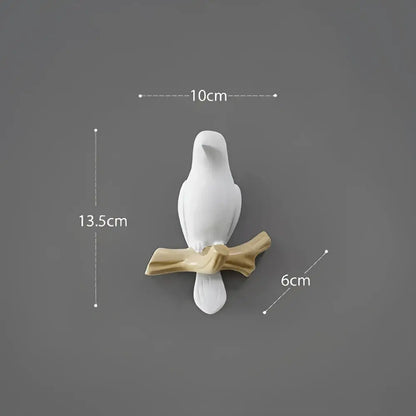 White bird resin hanger kitchen hook on wood branch