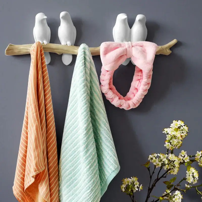 White bird resin hanger kitchen hook on wood branch