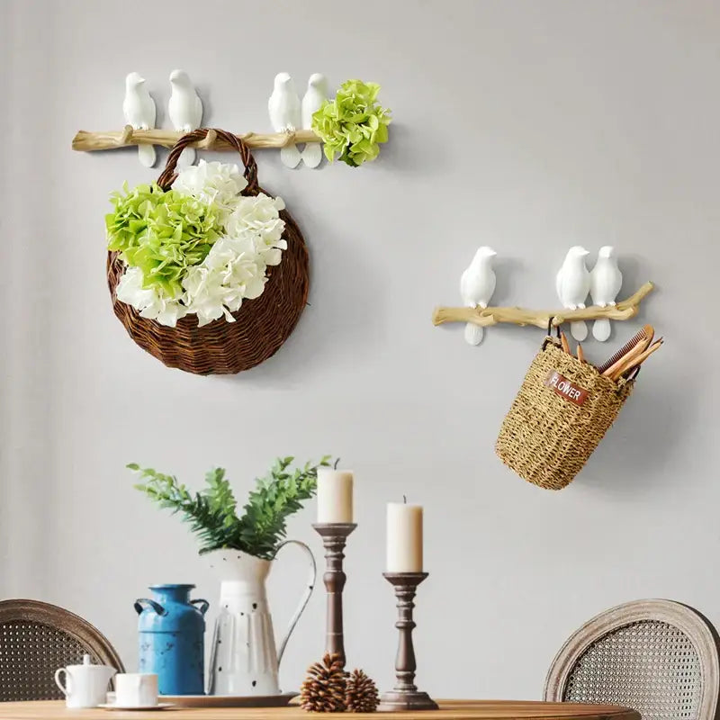 White bird resin hanger kitchen hook on wood branch