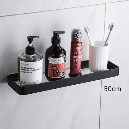 White double tier glass corner shelf with towel bar for bathroom