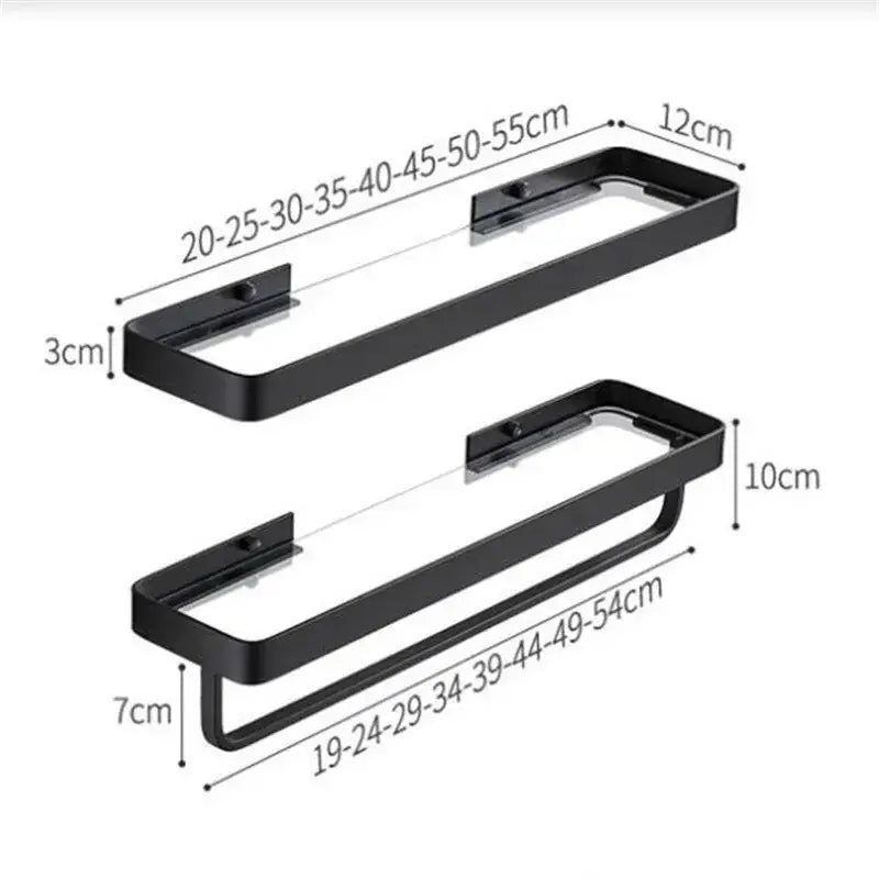 White double tier glass corner shelf with towel bar for bathroom