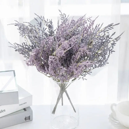 White dried baby’s breath lavender bouquet living room paper box vase