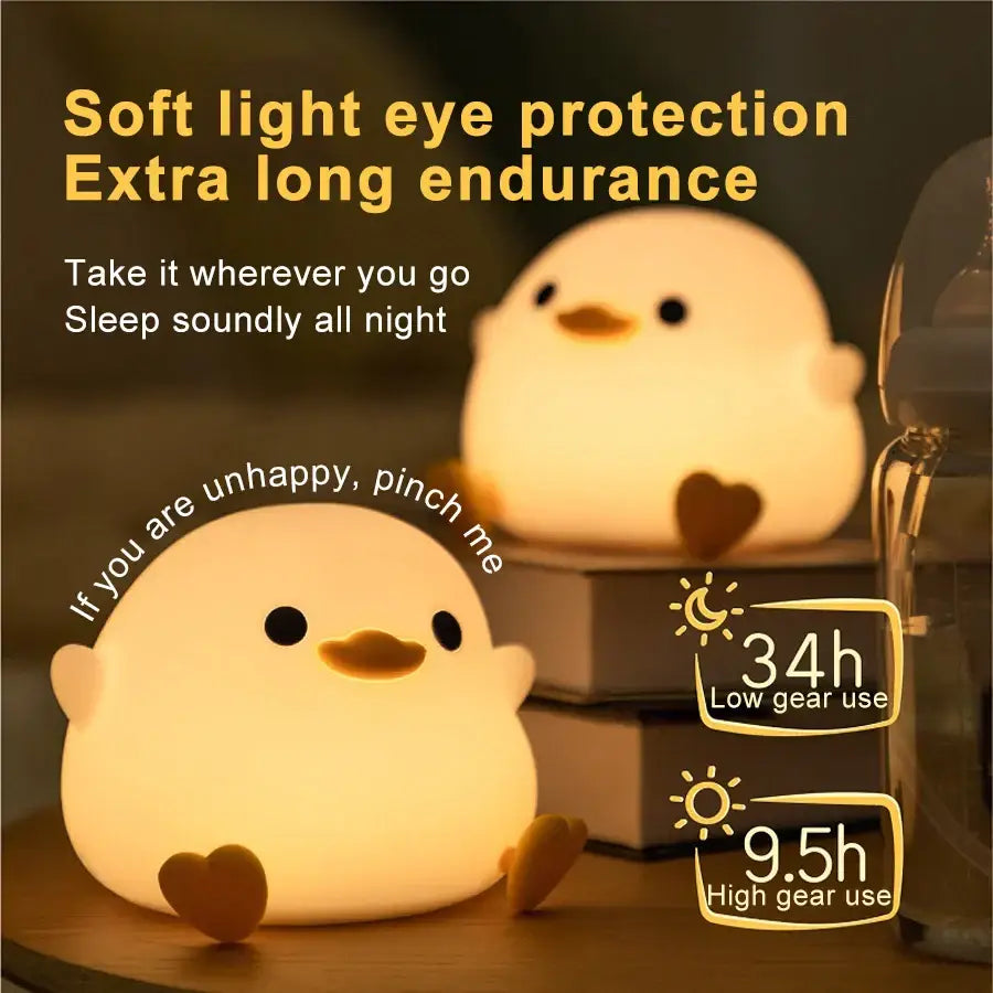 White duck silicone night light bedroom touch sensor timer