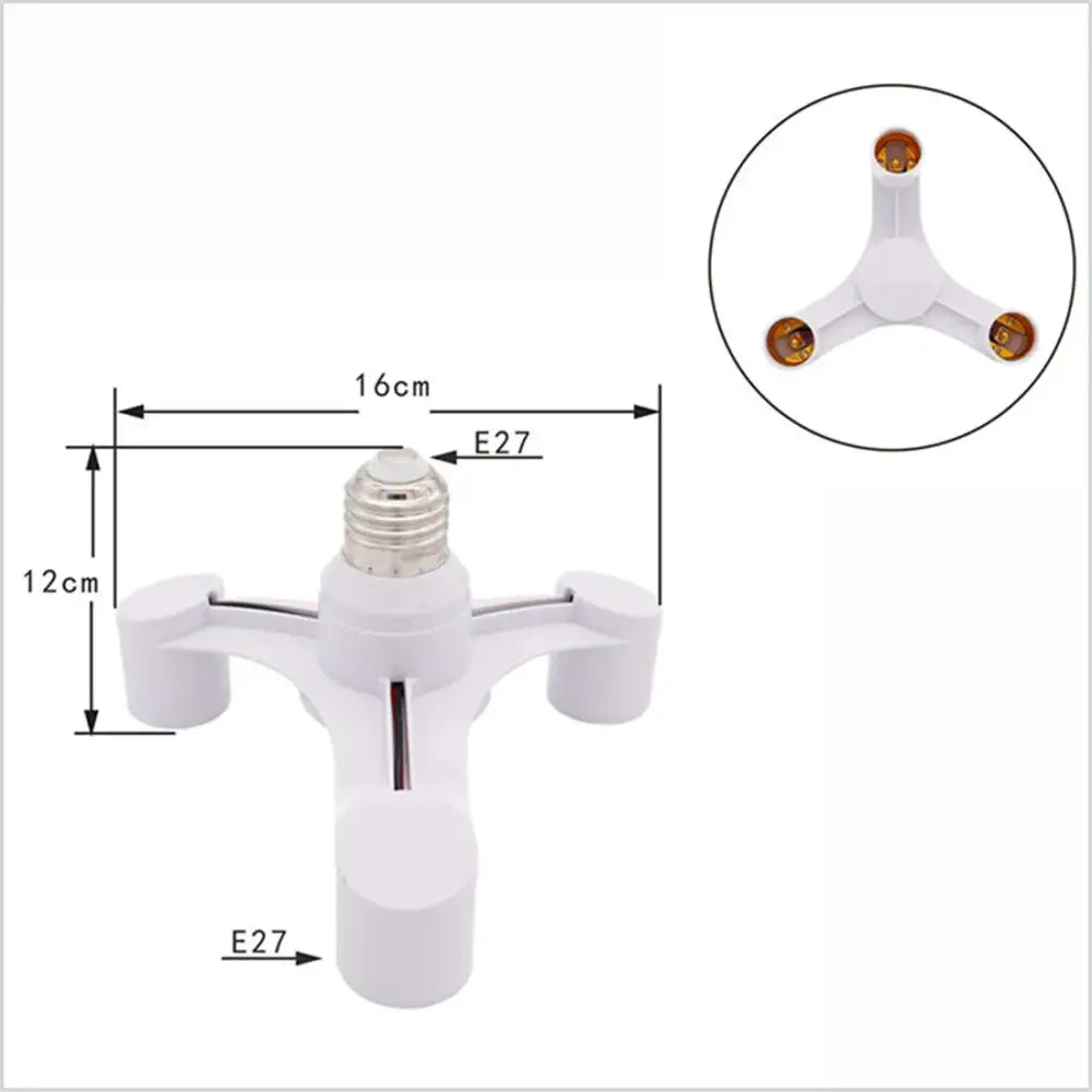 White e27 lamp holder 3-way converter pack for living room lighting