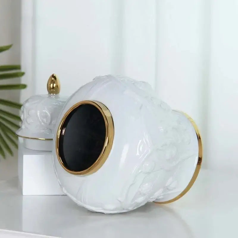 White embossed flower ceramic ginger jar – living room storage vase