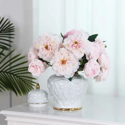 White embossed flower ceramic ginger jar – living room storage vase