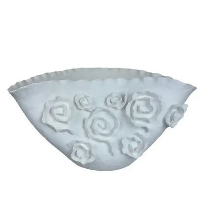 White embossed rose ceramic vase living room scalloped porcelain decor