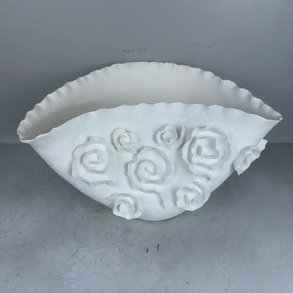 White embossed rose ceramic vase living room scalloped porcelain decor