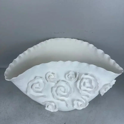 White embossed rose ceramic vase living room scalloped porcelain decor