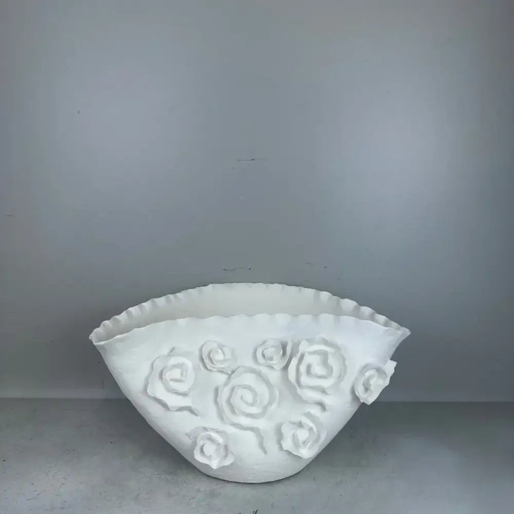 White embossed rose ceramic vase living room scalloped porcelain decor