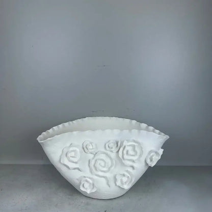 White embossed rose ceramic vase living room scalloped porcelain decor