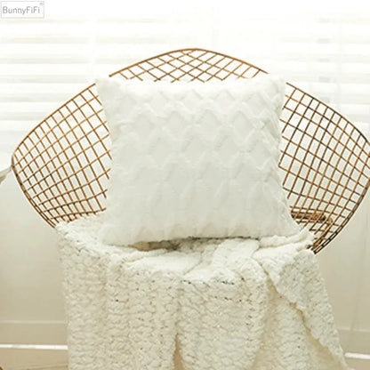 White embroidered diamond cushion cover for living room decor