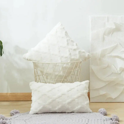 White embroidered diamond cushion cover for living room decor