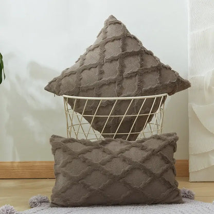 White embroidered diamond cushion cover for living room decor