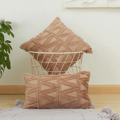 White embroidered diamond cushion cover for living room decor