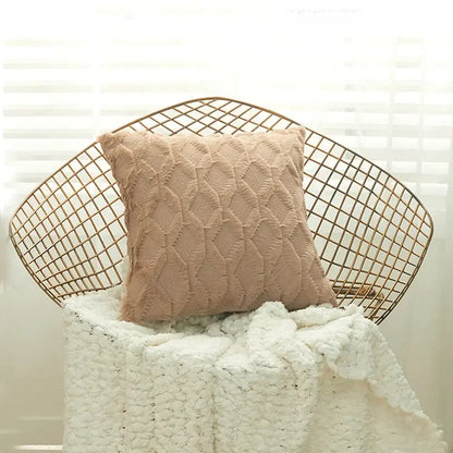 White embroidered diamond cushion cover for living room decor
