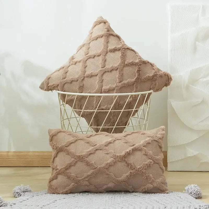 White embroidered diamond cushion cover for living room decor