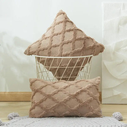 White embroidered diamond cushion cover for living room decor