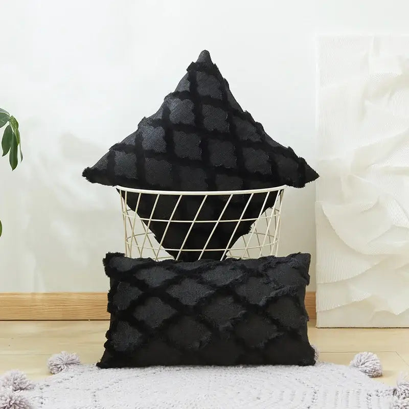 White embroidered diamond cushion cover for living room decor