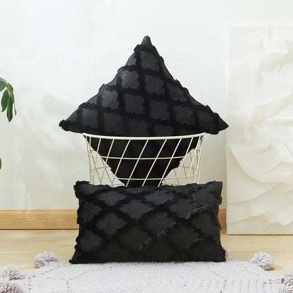 White embroidered diamond cushion cover for living room decor