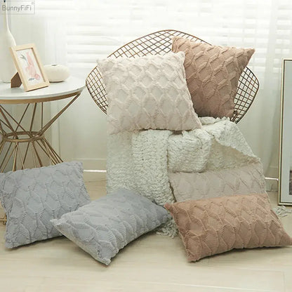 White embroidered diamond cushion cover for living room decor